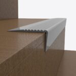 A 3D model of a stair tread with a metal edge and Warrior Stair Nosing 48MM Height 23MM Width ASN4823PVC.