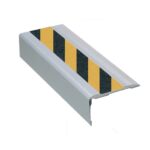 A black and yellow stripe on a white surface can be achieved using Warrior Stair Nosing.