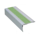 A green Warrior Stair Nosing 51MM Height 30MM Width With Glow In Dark Carborundum Tape ASN5130FT strip on a white background.