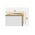 A diagram displaying the dimensions of the Warrior Stair Nosing 51MM Height 30MM Width With Glow In Dark Carborundum Tape ASN5130FT, including the 51MM height measurement and featuring a Glow In Dark Carborundum Tape for added visibility.