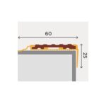 A diagram showing the Warrior Stair Nosing 60MM Height 25MM Width With Rubber Insert dimensions of a laptop.