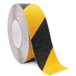 A Warrior Anti Slip Tape 25MM Width 10 Meter Length Black/Yellow AST-2510-BLK-YEL on a white background, known as anti-slip tape.