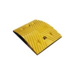 A yellow rubber mat on a white background, resembling a warrior's shield.