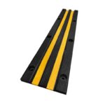 A black and yellow strip on a white background, resembling the Warrior Rubber Wall Guard 200MM Height 25MM Width With Yellow Reflective Strip RWG20025-BY, serves as a distinctive feature of the warrior.