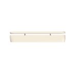 A white shelf on a beige background.
