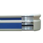 A blue and white toilet seat on a white background with Warrior PVC End Cap 160MM Height For AHR6169B.