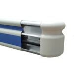 A Warrior PVC End Cap 160MM Height For AHR6169B with a blue stripe.