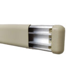 A beige door handle on a white background, made with Warrior PVC End Cap 100MM Height For ECAWG6109A.