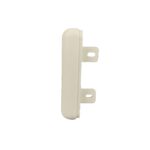 A white plastic door handle on a white background.