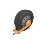 A yellow Warrior Steel Wheel Clamp 30CM Height 30CM Width 90CM Length Yellow on a white background.