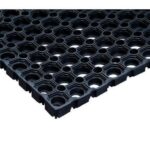 A Warrior Rubber Hollow Mat 22MM Thk 100CM Width 150CM Length Black with holes in it.