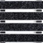 A row of Warrior Aluminium Entrance Mat 42CM Width 60CM Length Charcoal strips on a white surface.